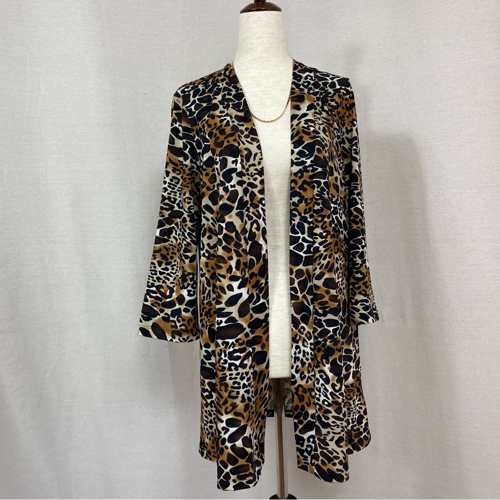 Slinky Brand Leopard Print Tunic Duster Cardigan Jacket